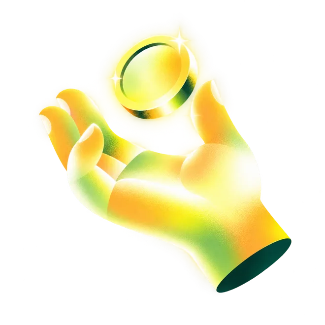 A hand catching a golden coin
